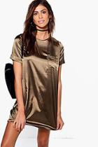 Boohoo Genevieve Satin Pocket Shift Dress