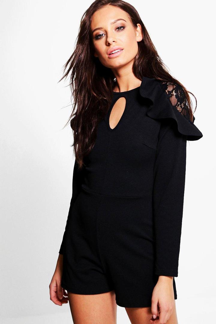 Boohoo Darcy Lace Shoulder Playsuit Black