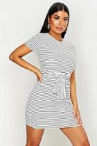 Boohoo Petite Striped Knot Front T-shirt Dress