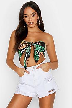 Boohoo Satin Shell Print Tie Bandeau