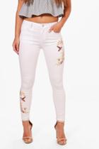 Boohoo Petite Laurie Embroidered Skinny Jean White