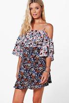 Boohoo Louise Mixed Floral Ruffle Skater Dress