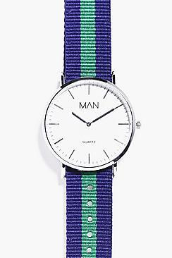 Boohoo Classic Watch With Striped Grosgrain Strap