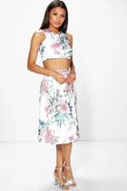 Boohoo Vio Floral Print Crop & Full Midi Skirt Co-ord Set Multi