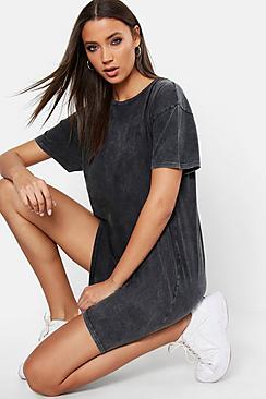 Boohoo Tall Acid Wash T-shirt Dress