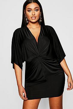 Boohoo Plus Disco Slinky Twist Front Dress