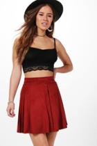 Boohoo Petite Alice Button Front Skater Skirt Rust