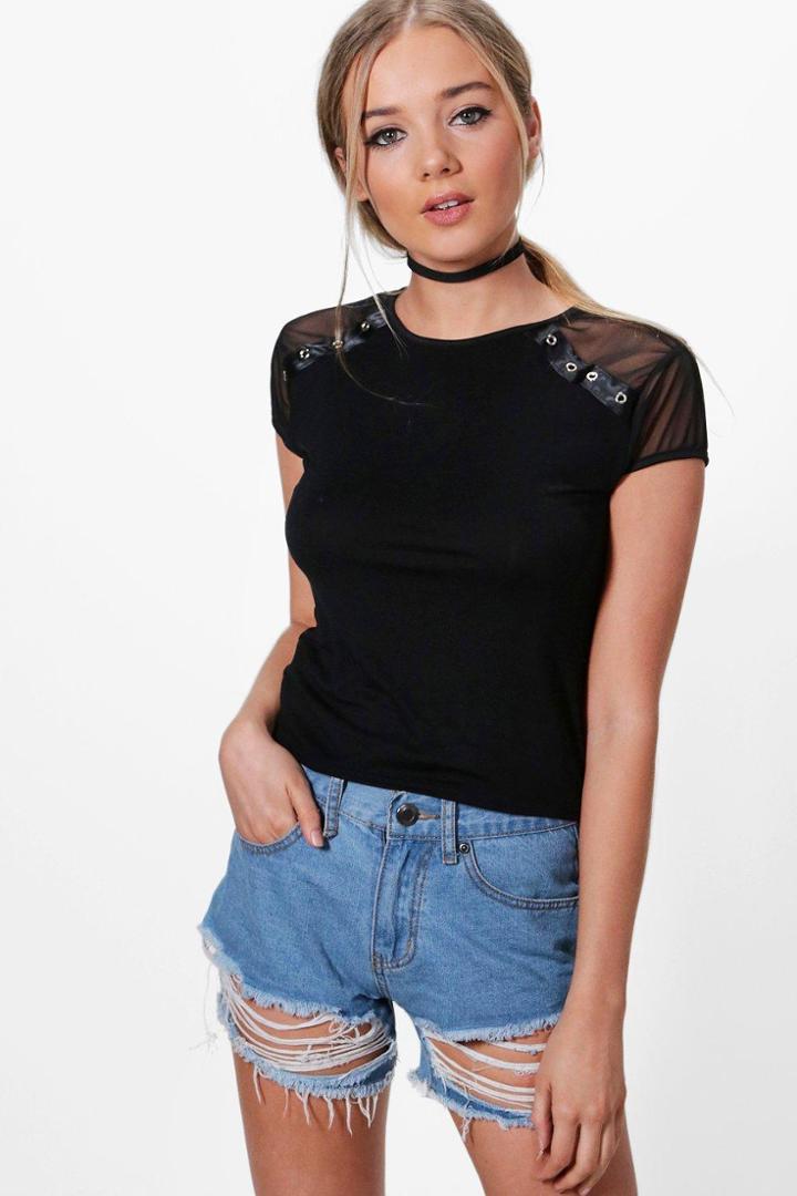 Boohoo Nicky Eyelet Trim Mesh T-shirt Black
