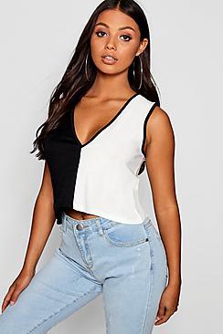Boohoo Petite Colour Block Oversized Block Vest Top