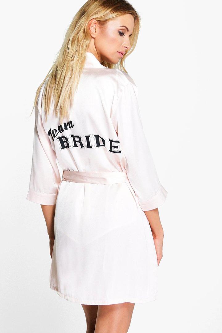 Boohoo Ella Team Bride Satin Kimono Robe Nude