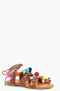 Boohoo Melody Pom & Coin Embellished Sandal
