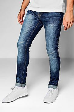 Boohoo Mid Blue Skinny Fit Denim Jeans With Whiskering