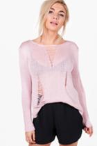 Boohoo Eve Distressed Open Knit Jumper Nude
