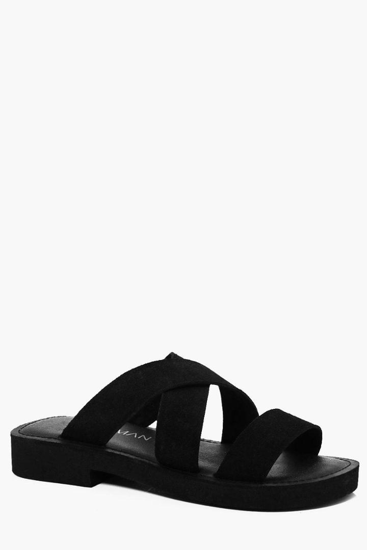Boohoo Real Suede Strap Sandal Black