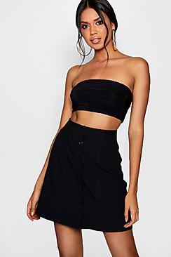 Boohoo Sami Woven Button & Seam Mini Skater Skirt