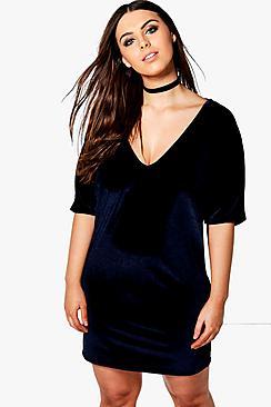 Boohoo Plus Skye Velvet Shift Dress