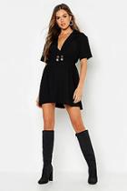 Boohoo Gold Button Skater Shirt Dress