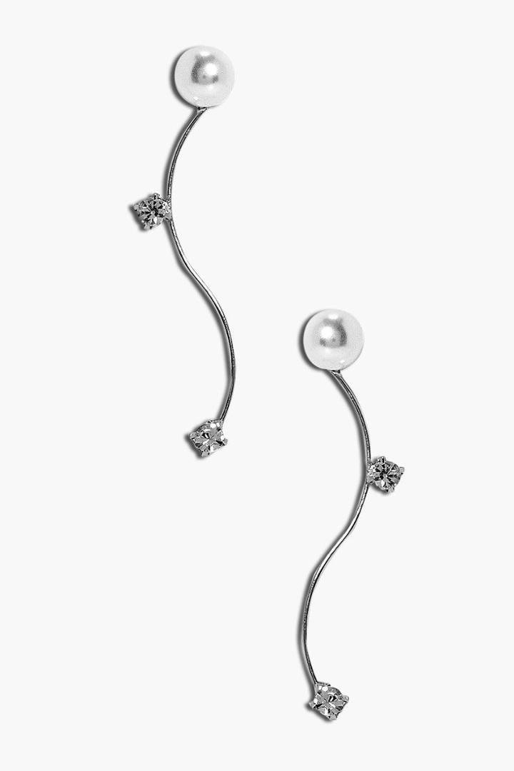 Boohoo Lottie Pearl Stud & Diamante Drop Earrings Silver