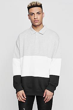 Boohoo Oversized Rugby Colour Block Fleece Sweatshirt