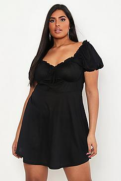Boohoo Plus Ruched Detail Skater Dress