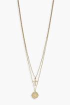 Boohoo Textured Cross + Compass Layered Necklace