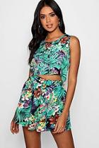 Boohoo Tropical Print Button Through Vest And Short