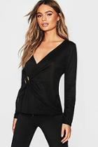 Boohoo Rib Knit Buckle Detail Top