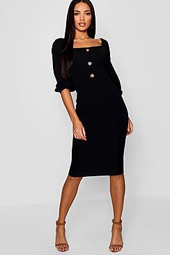 Boohoo Square Neck Puff Sleeve Midi Dress