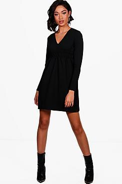 Boohoo Tamara Triple Shirred Waist Skater Dress
