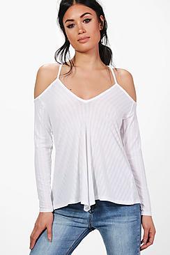 Boohoo Sarah Strappy Cold Shoulder Ribbed T-shirt