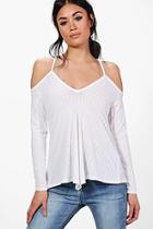 Boohoo Sarah Strappy Cold Shoulder Ribbed T-shirt