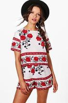 Boohoo Nina Boarder Print Crop & Short Co-ord Set