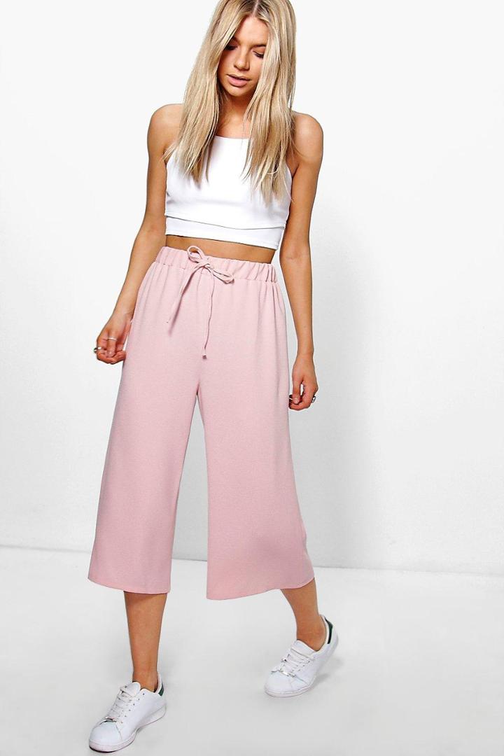 Boohoo Nicia Tie Waist Crepe Culottes Nude