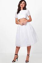 Boohoo Sophia Woven Lace Top & Contrast Midi Skirt Co-ord