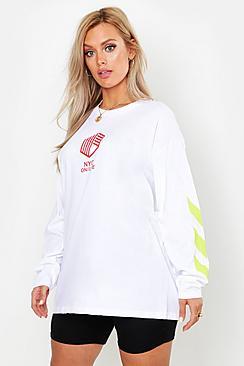 Boohoo Plus Oversized Long Sleeve Printed T-shirt