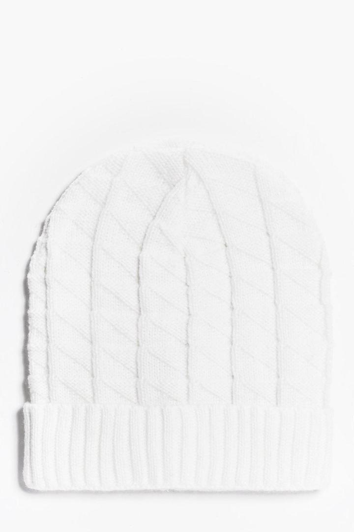 Boohoo Grid Knit Beanie White