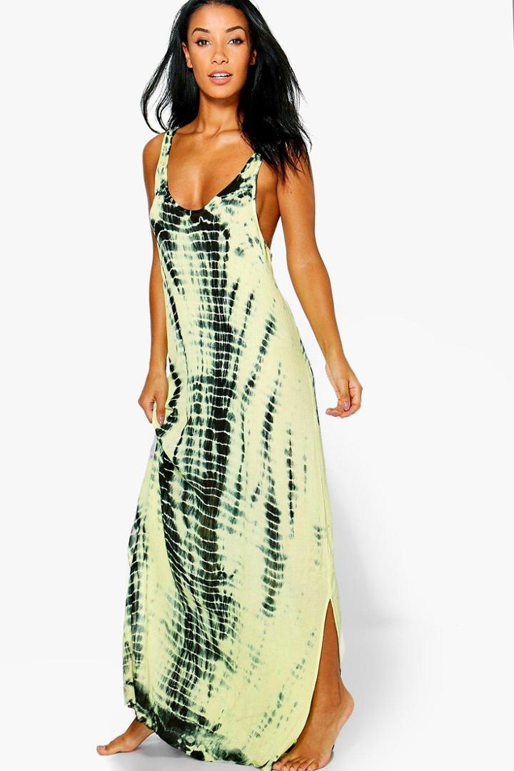 Boohoo Jasmine Tie Dye Maxi Beach Dress Yellow
