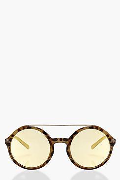 Boohoo Metal Arm Oversized Yellow Lens Round Sunglasses