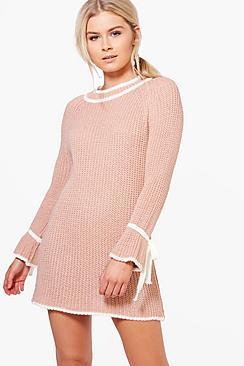 Boohoo Justine Tie Sleeve Contrast Jumper Dress