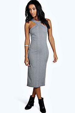 Boohoo Sarah Cross Over Neck Back Split Midaxi Dress