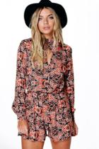 Boohoo Eva Boho Print Balloon Sleeve Playsuit Multi