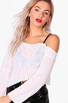 Boohoo Grace Slash Neck Slub Knit Crop Top