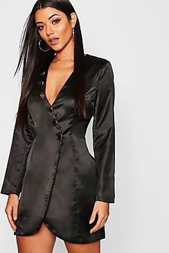 Boohoo Satin Button Detail Blazer