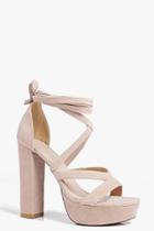 Boohoo Betsy Platform Wrap Strap Nude