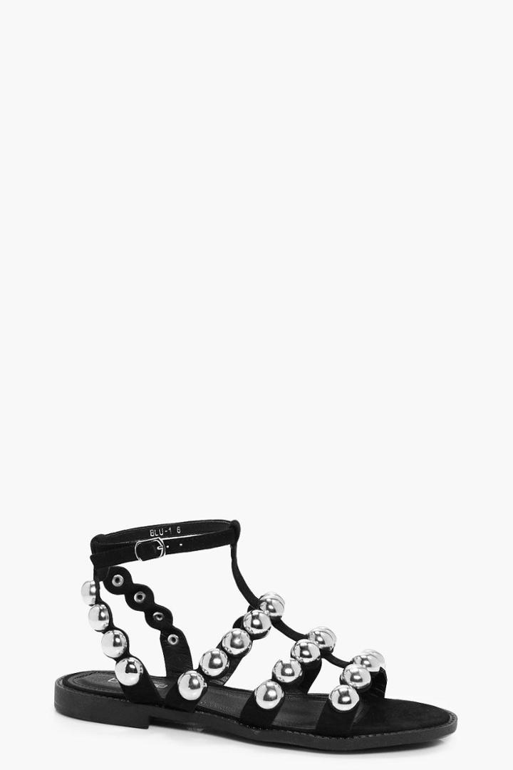 Boohoo Anna Oversized Stud 3 Band Sandal Black
