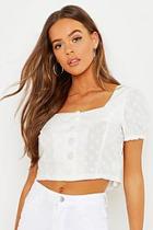 Boohoo Peasant Button Through Puff Sleeve Top