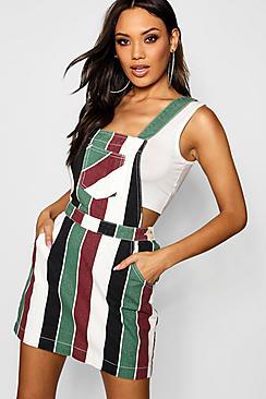 Boohoo Bold Stripe Denim Pinafore