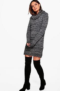 Boohoo Tia Marl Cowl Neck Jumper Dress