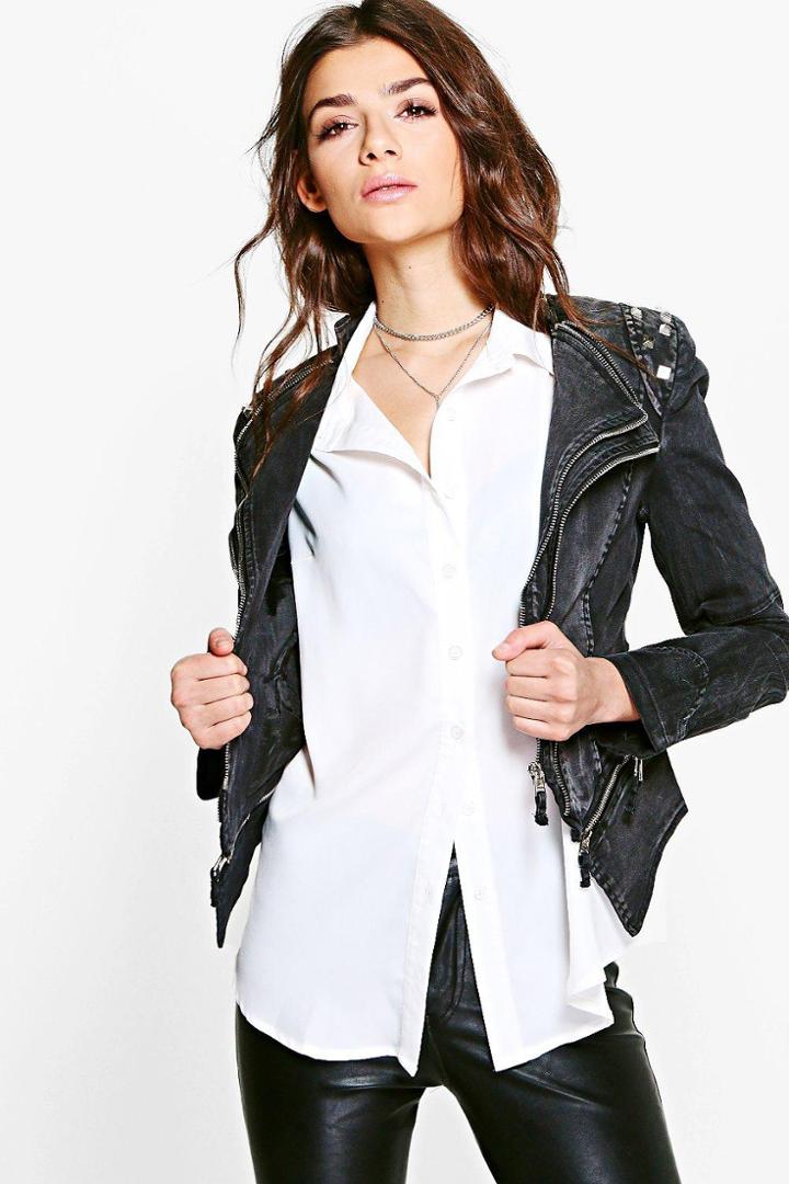 Boohoo Eloise Studded Biker Jacket Black