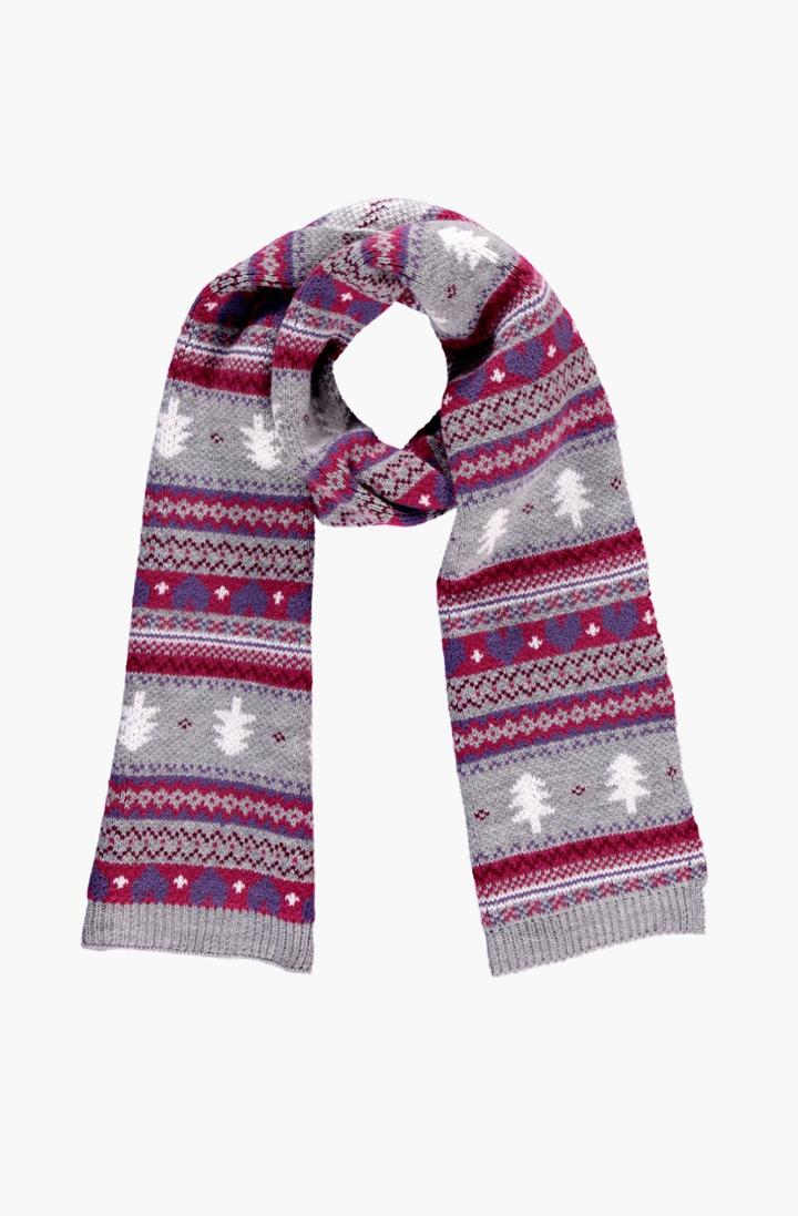 Boohoo Eloise Fairisle Knitted Scarf Grey